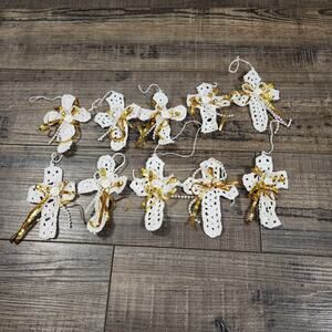 Set of 10 crocheted cross Handmade Christmas Ornaments starched b1